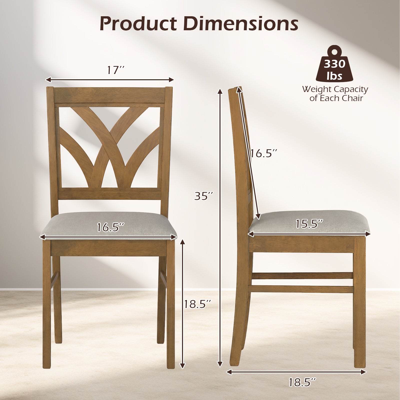 Set of 2 Wooden Dining Chairs Upholstered with Hollowed Backrest and Soft Padded Seat, Oak Dining Chairs at Gallery Canada
