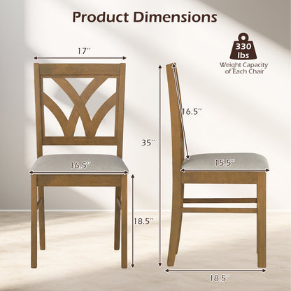 Set of 2 Wooden Dining Chairs Upholstered with Hollowed Backrest and Soft Padded Seat, Oak Dining Chairs at Gallery Canada