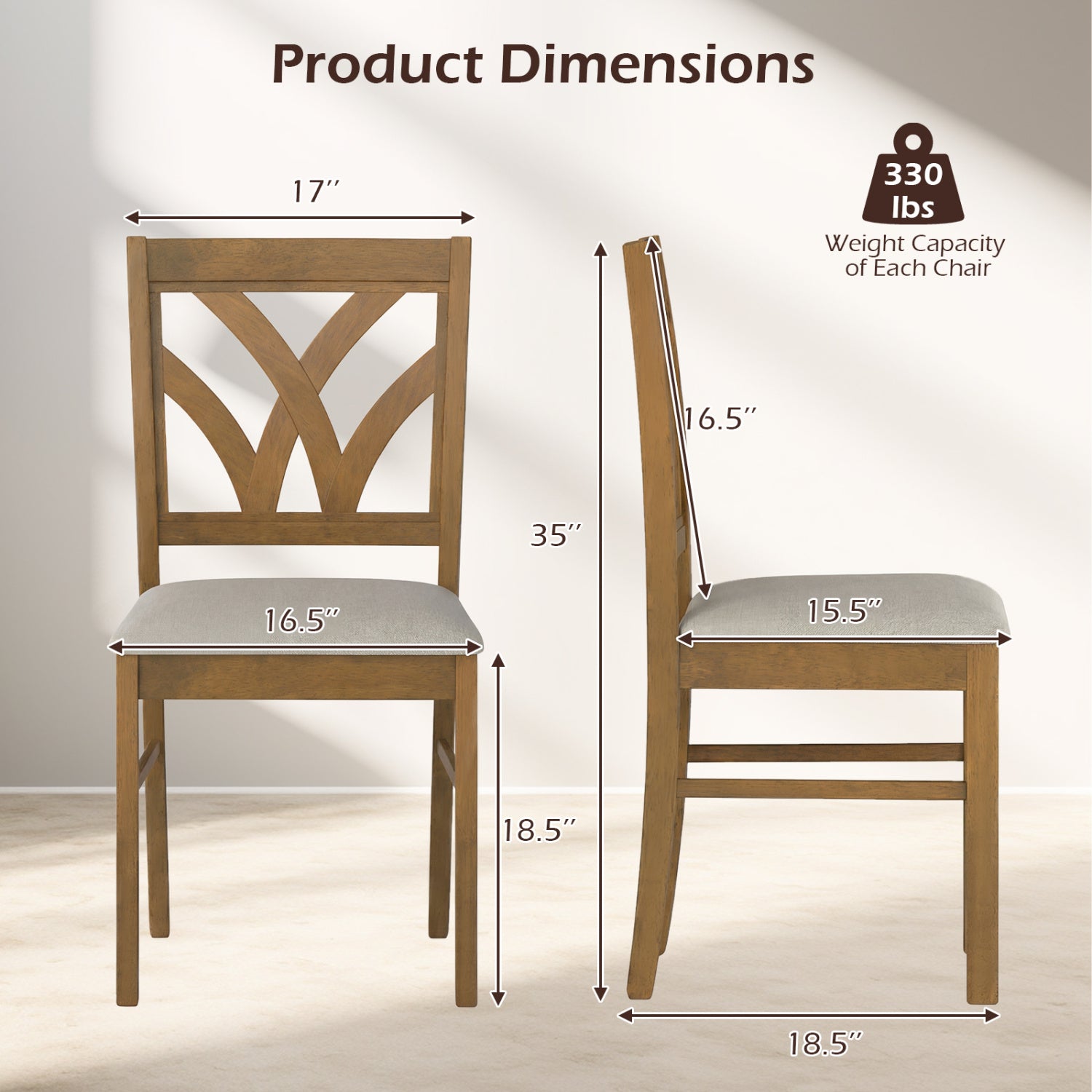 Set of 2 Wooden Dining Chairs Upholstered with Hollowed Backrest and Soft Padded Seat, Oak Dining Chairs at Gallery Canada