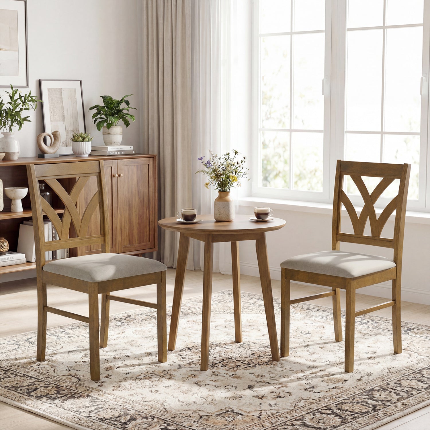 Set of 2 Wooden Dining Chairs Upholstered with Hollowed Backrest and Soft Padded Seat, Oak Dining Chairs at Gallery Canada