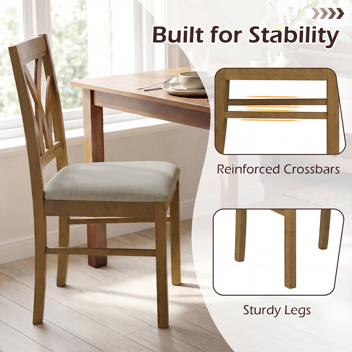 Set of 2 Wooden Dining Chairs Upholstered with Hollowed Backrest and Soft Padded Seat, Oak Dining Chairs at Gallery Canada