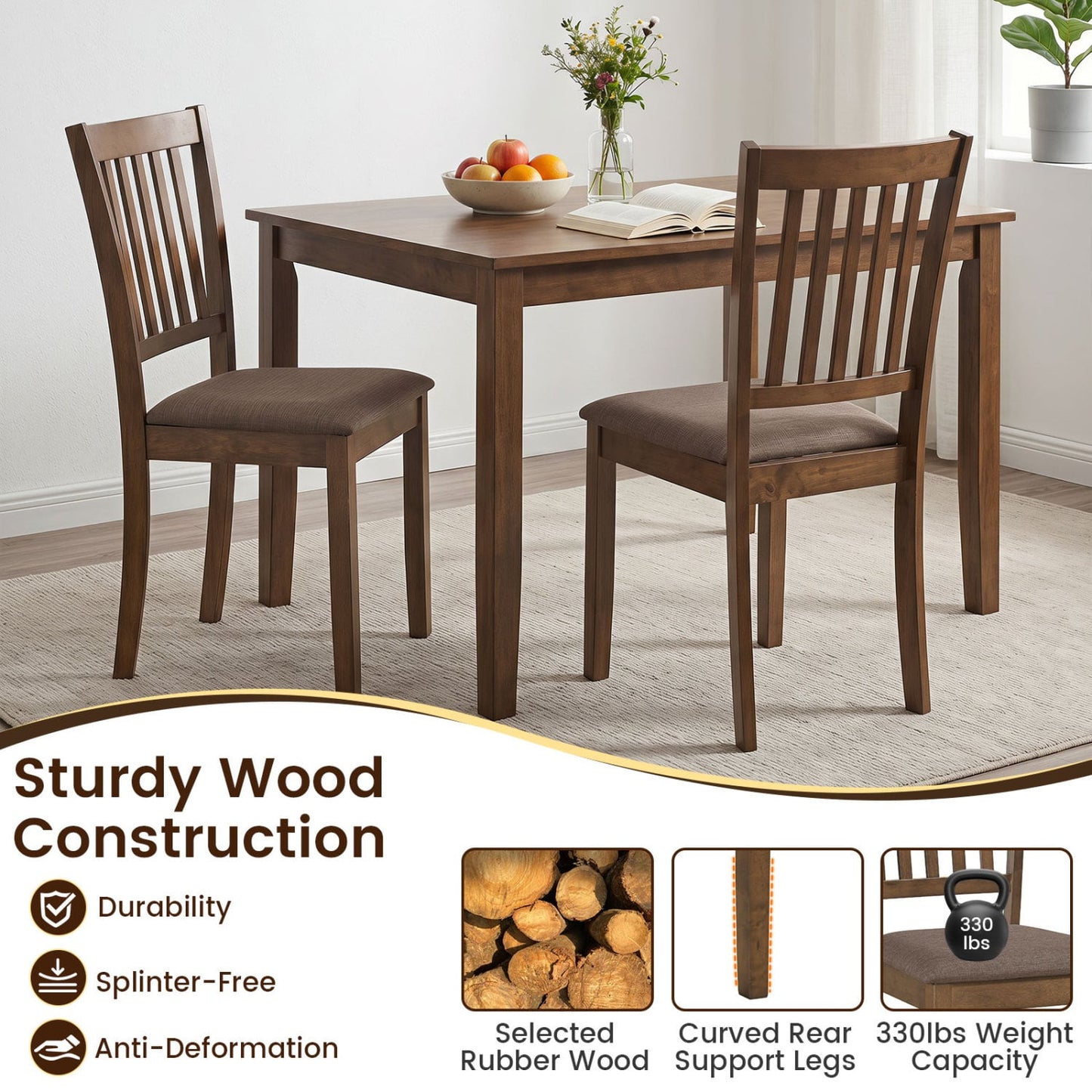 Set of 2 Upholstered Wooden Dining Chairs