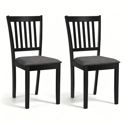 Set of 2 Wooden Dining Chairs, Upholstered, Rubber Wood Frame, Black