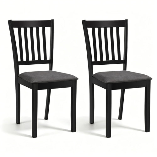 Set of 2 Wooden Dining Chairs, Upholstered, Rubber Wood Frame, Black