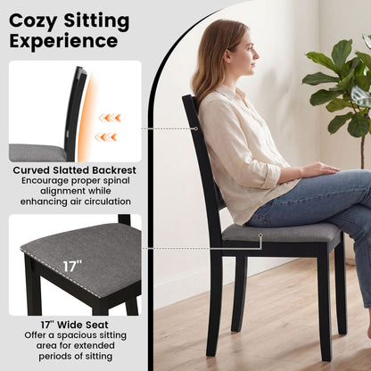 Set of 2 Wooden Dining Chairs, Upholstered, Rubber Wood Frame, Black