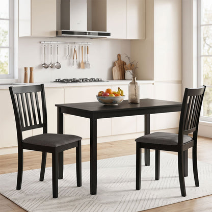 Set of 2 Wooden Dining Chairs, Upholstered, Rubber Wood Frame, Black