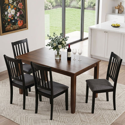 Set of 2 Wooden Dining Chairs, Upholstered, Rubber Wood Frame, Black