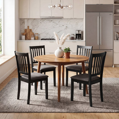Set of 2 Wooden Dining Chairs, Upholstered, Rubber Wood Frame, Black