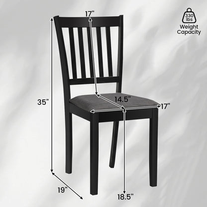 Set of 2 Wooden Dining Chairs, Upholstered, Rubber Wood Frame, Black