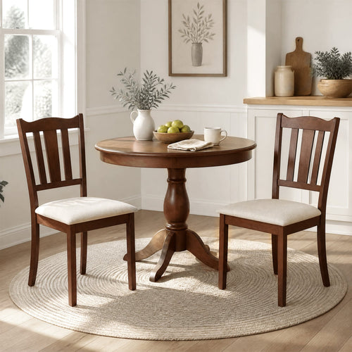 2 Wooden Dining Chairs Soft Cushion, Walnut