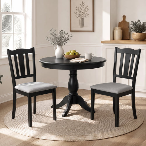 Set of 2 Wooden Dining Chairs, Black