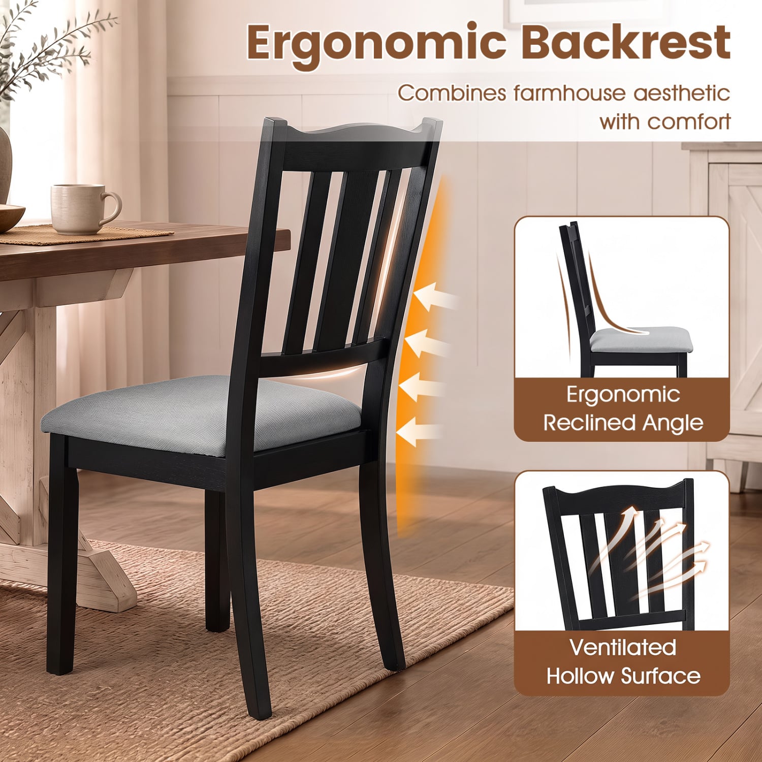 Set of 2 Wooden Dining Chairs, Black Dining Chairs at Gallery Canada