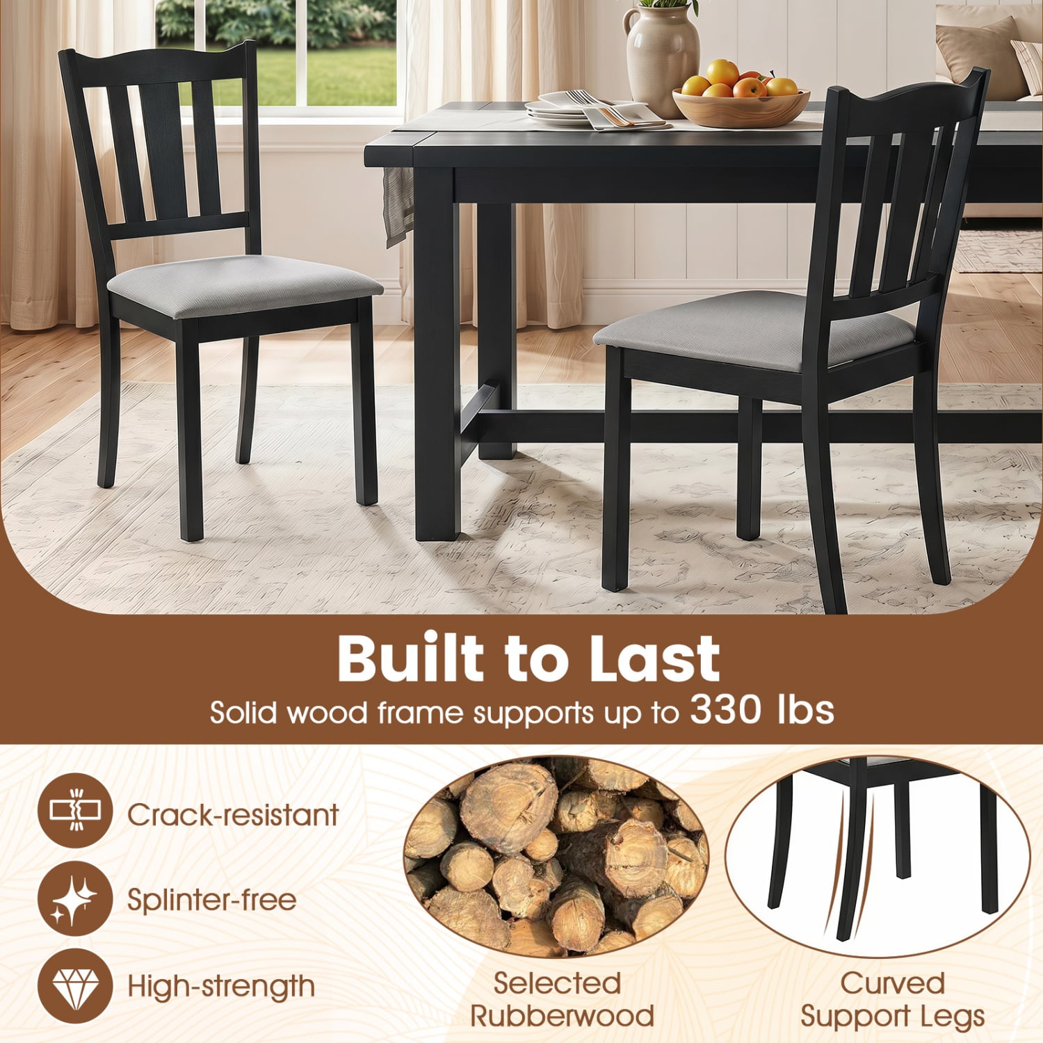 Set of 2 Wooden Dining Chairs, Black Dining Chairs at Gallery Canada