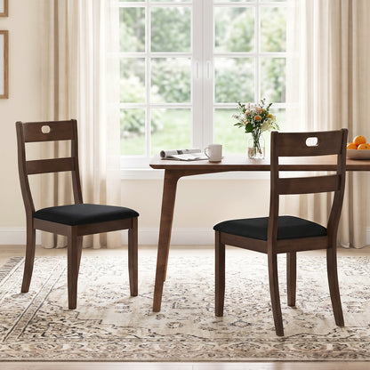 2 Wooden Dining Chairs, Padded Seats, Rubber Wood Frame, Walnut