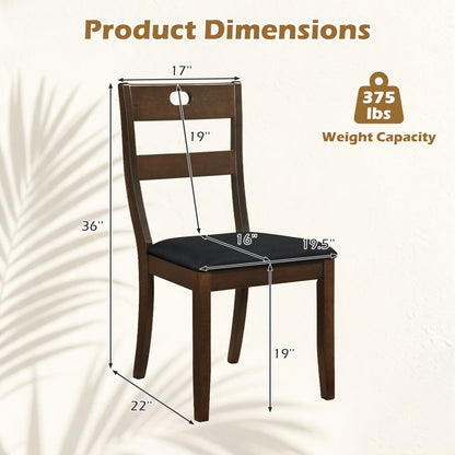2 Wooden Dining Chairs, Padded Seats, Rubber Wood Frame, Walnut