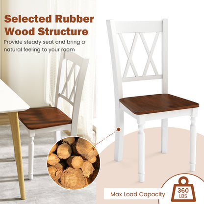 Set of 2 Wooden Farmhouse Kitchen Chairs with Rubber Wood Seat-2 Pieces, White Dining Chairs at Gallery Canada