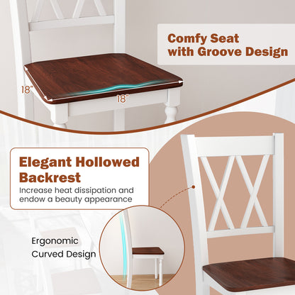 Set of 2 Wooden Farmhouse Kitchen Chairs with Rubber Wood Seat-2 Pieces, White Dining Chairs at Gallery Canada