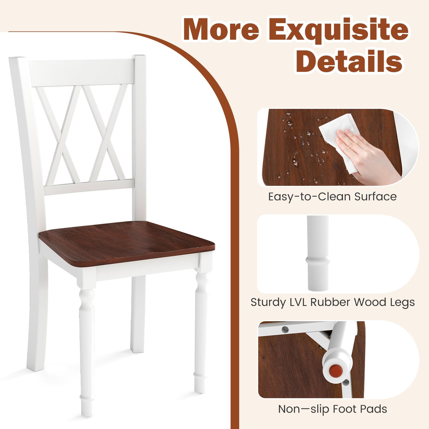 Set of 2 Wooden Farmhouse Kitchen Chairs with Rubber Wood Seat-2 Pieces, White Dining Chairs at Gallery Canada