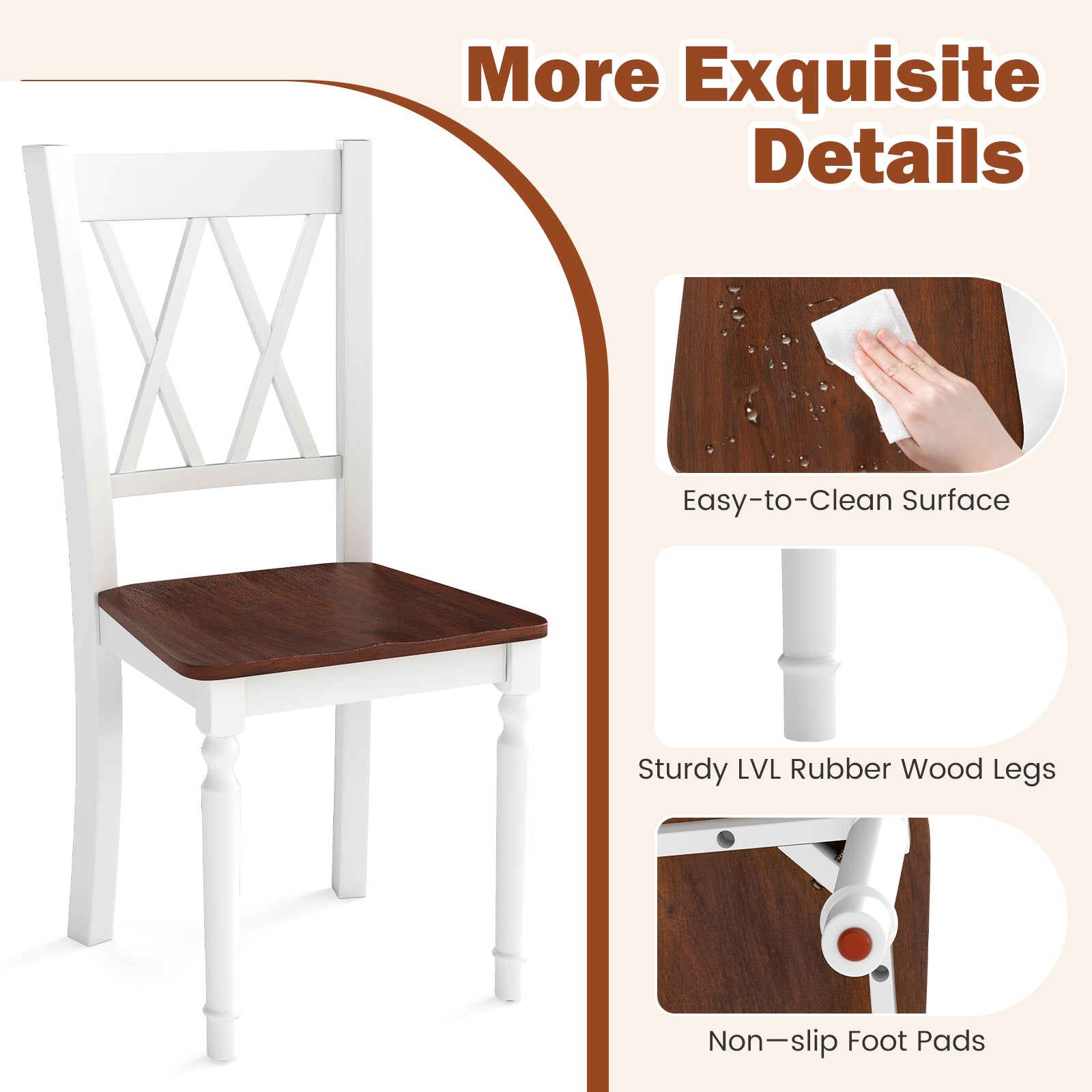 Set of 2 Wooden Farmhouse Kitchen Chairs with Rubber Wood Seat-2 Pieces, White Dining Chairs at Gallery Canada