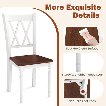 Set of 2 Wooden Farmhouse Kitchen Chairs with Rubber Wood Seat-2 Pieces, White Dining Chairs at Gallery Canada