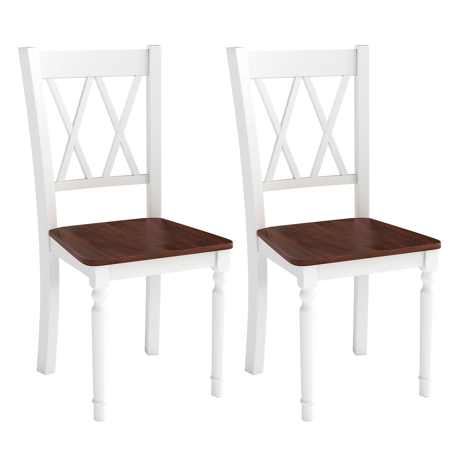 Set of 2 Wooden Farmhouse Kitchen Chairs with Rubber Wood Seat-2 Pieces, White Dining Chairs at Gallery Canada