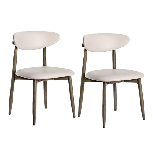 Set Of 2 Wooden Upholstered Dining Chairs, Curved Backrest, Beige