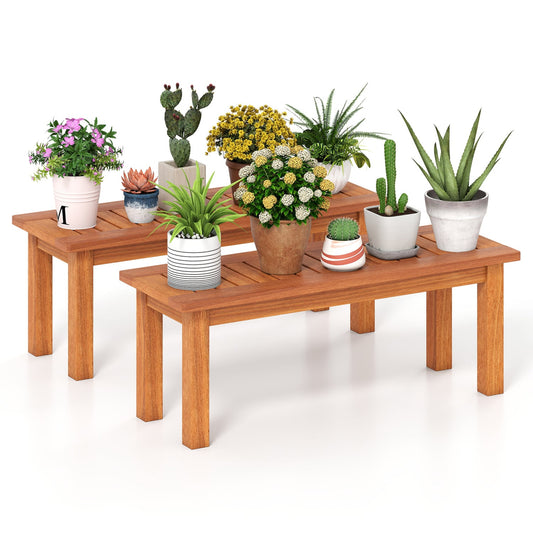 2-Piece Wooden Plant Stand Set, Solid Wood Shelf, S, Brown Plant Stands Brown at Gallery Canada