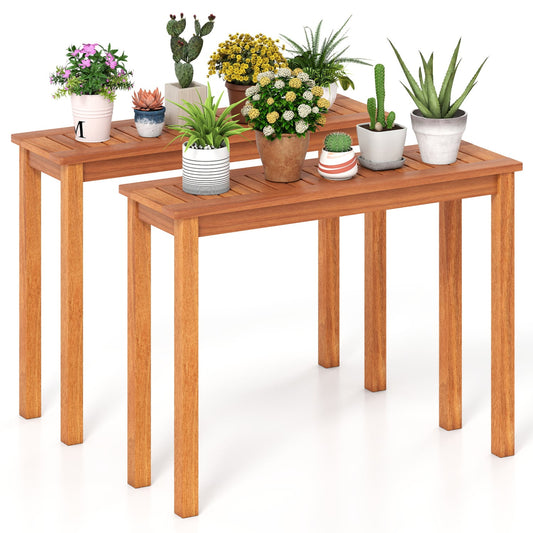 2-Piece Wooden Plant Stand, Indoor Outdoor Solid Wood Shelf, M, Brown Plant Stands Brown at Gallery Canada