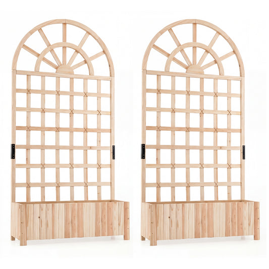Wooden Raised Garden Bed With Trellis, 71", Set Of 2, Natural Raised Garden Beds Natural at Gallery Canada