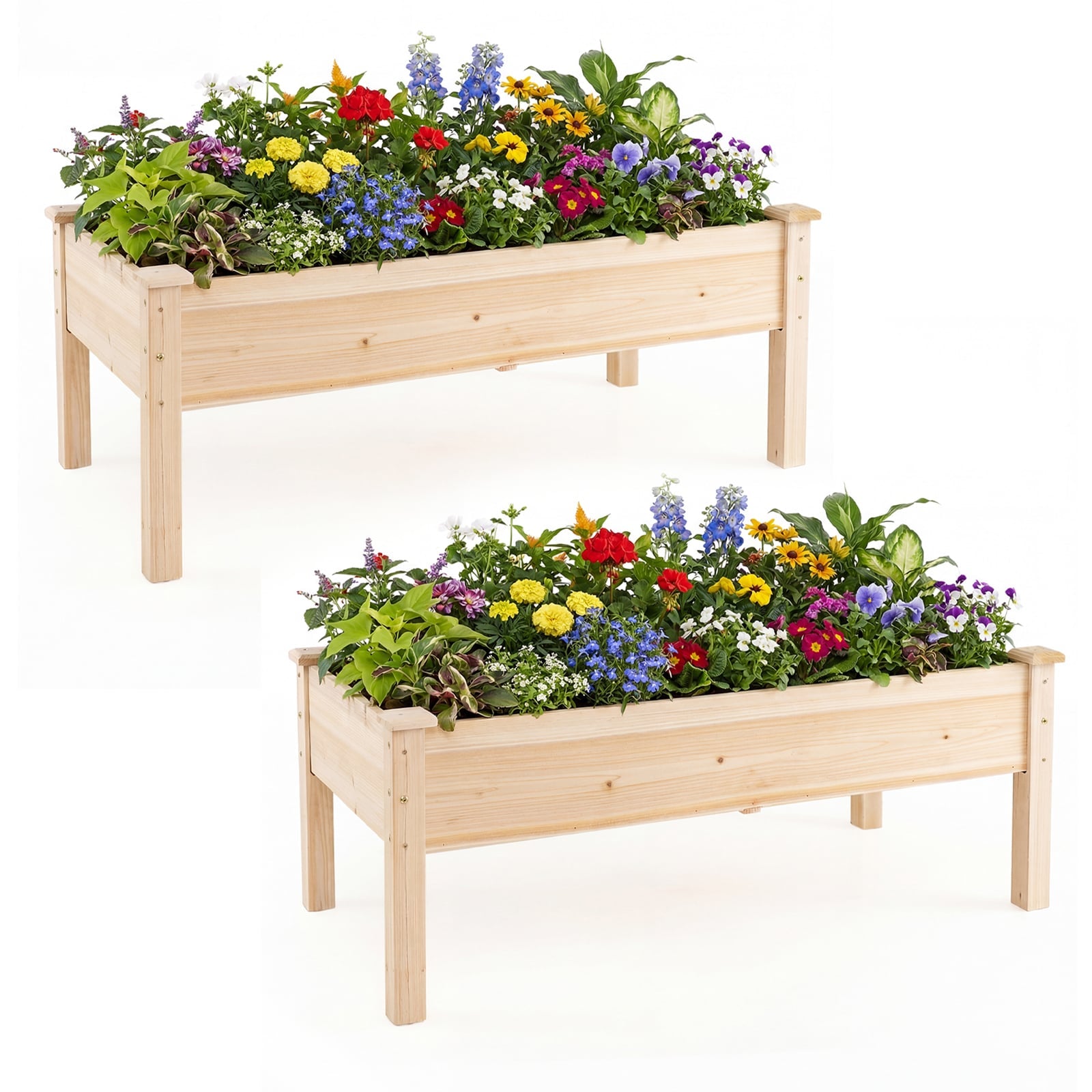 Wooden Raised Garden Bed Set, 2 Elevated Planter Boxes, Natural Fir Wood Raised Garden Beds Natural at Gallery Canada