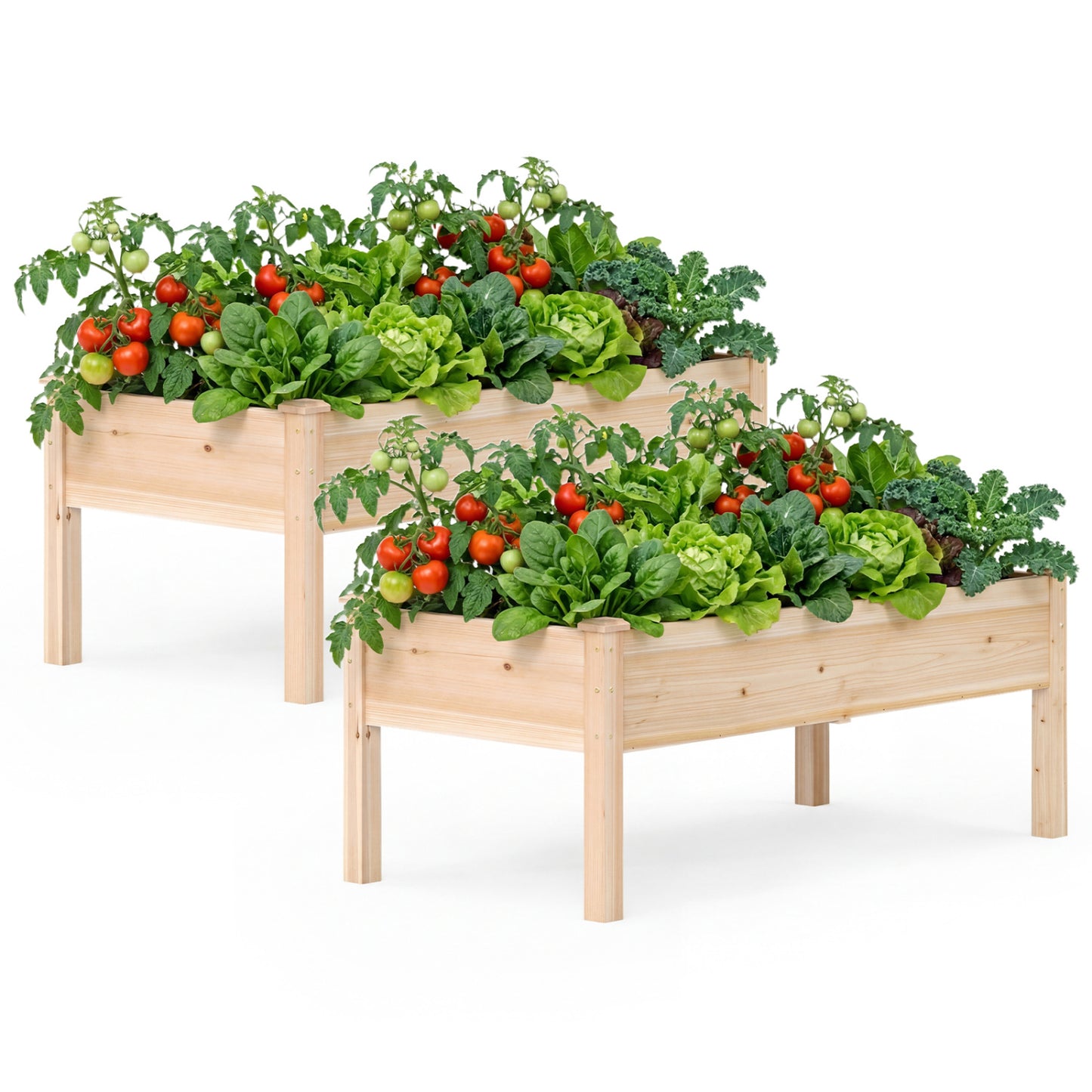 Wooden Raised Garden Bed Set, 2 Elevated Planter Boxes, Natural Fir Wood Raised Garden Beds at Gallery Canada