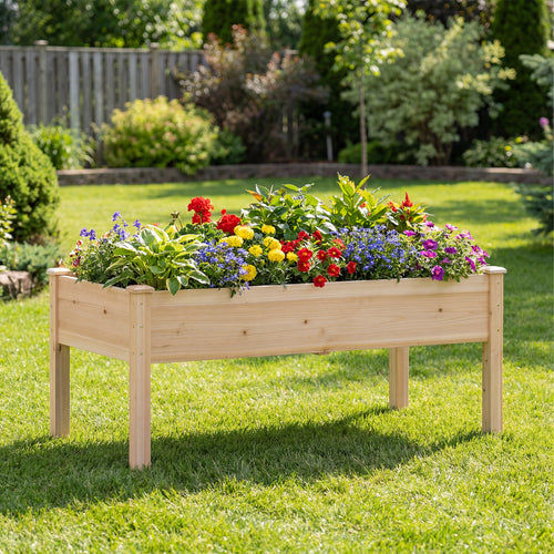 Wooden Raised Garden Bed Set, 2 Elevated Planter Boxes, Natural Fir Wood