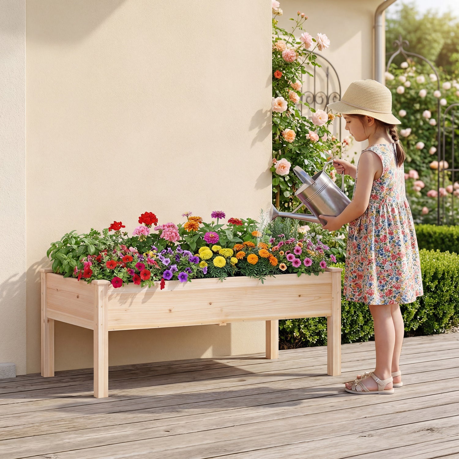 Wooden Raised Garden Bed Set, 2 Elevated Planter Boxes, Natural Fir Wood Raised Garden Beds at Gallery Canada