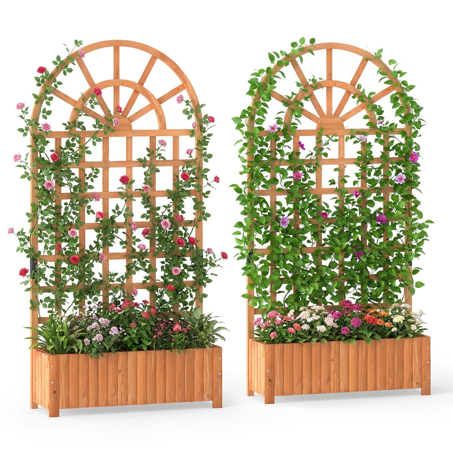 Wooden Raised Garden Bed With Trellis, 71" Planter Box, Brown Raised Garden Beds at Gallery Canada