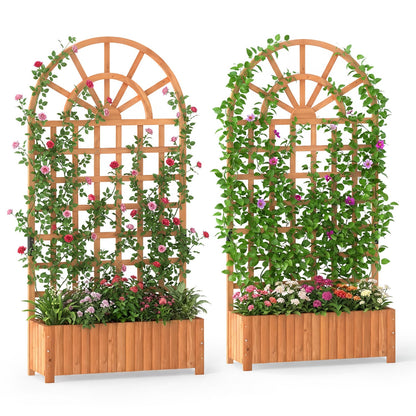 Wooden Raised Garden Bed With Trellis, 71" Planter Box, Brown Raised Garden Beds at Gallery Canada
