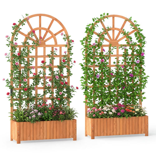 Wooden Raised Garden Bed With Trellis, 71