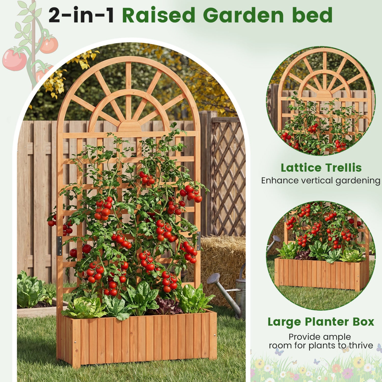 Wooden Raised Garden Bed With Trellis, 71