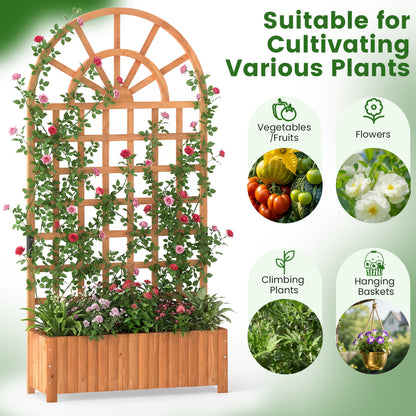 Wooden Raised Garden Bed With Trellis, 71" Planter Box, Brown Raised Garden Beds at Gallery Canada