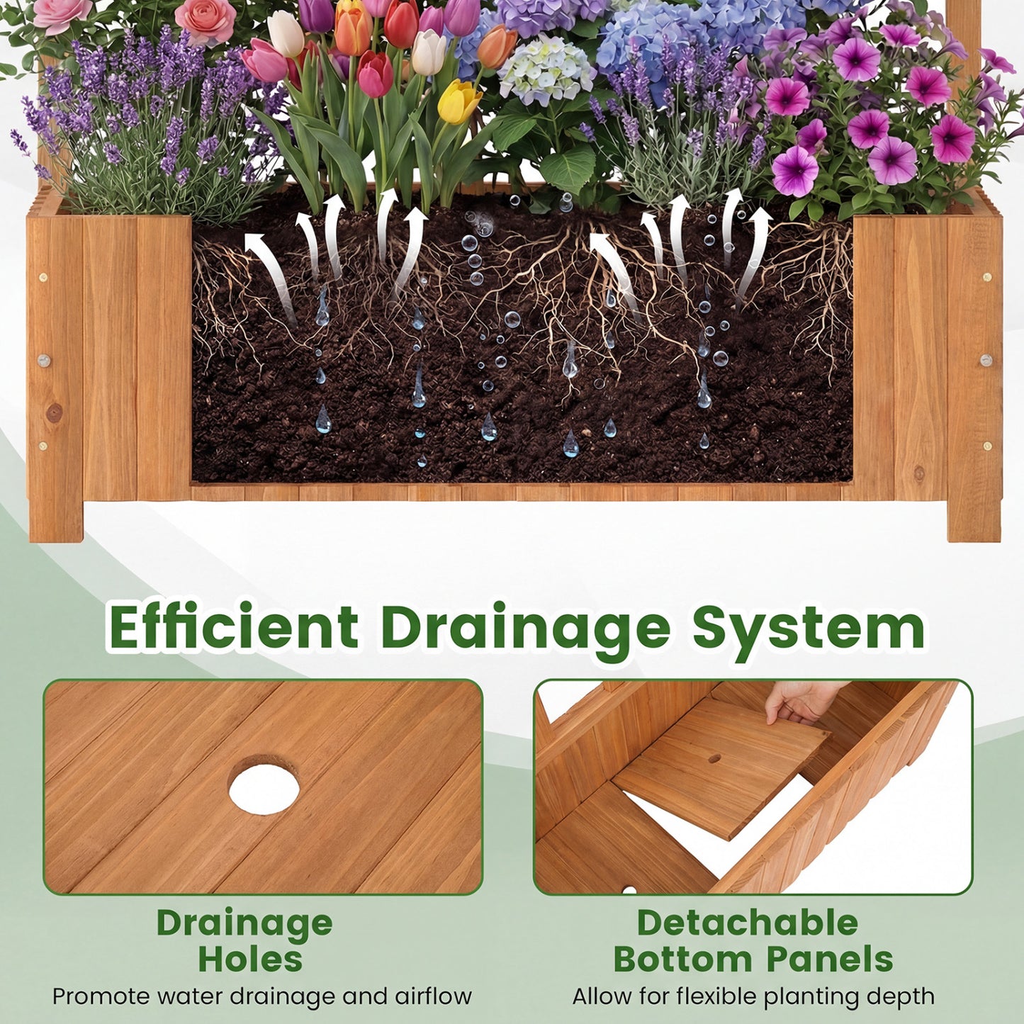 Wooden Raised Garden Bed With Trellis, 71" Planter Box, Brown Raised Garden Beds at Gallery Canada