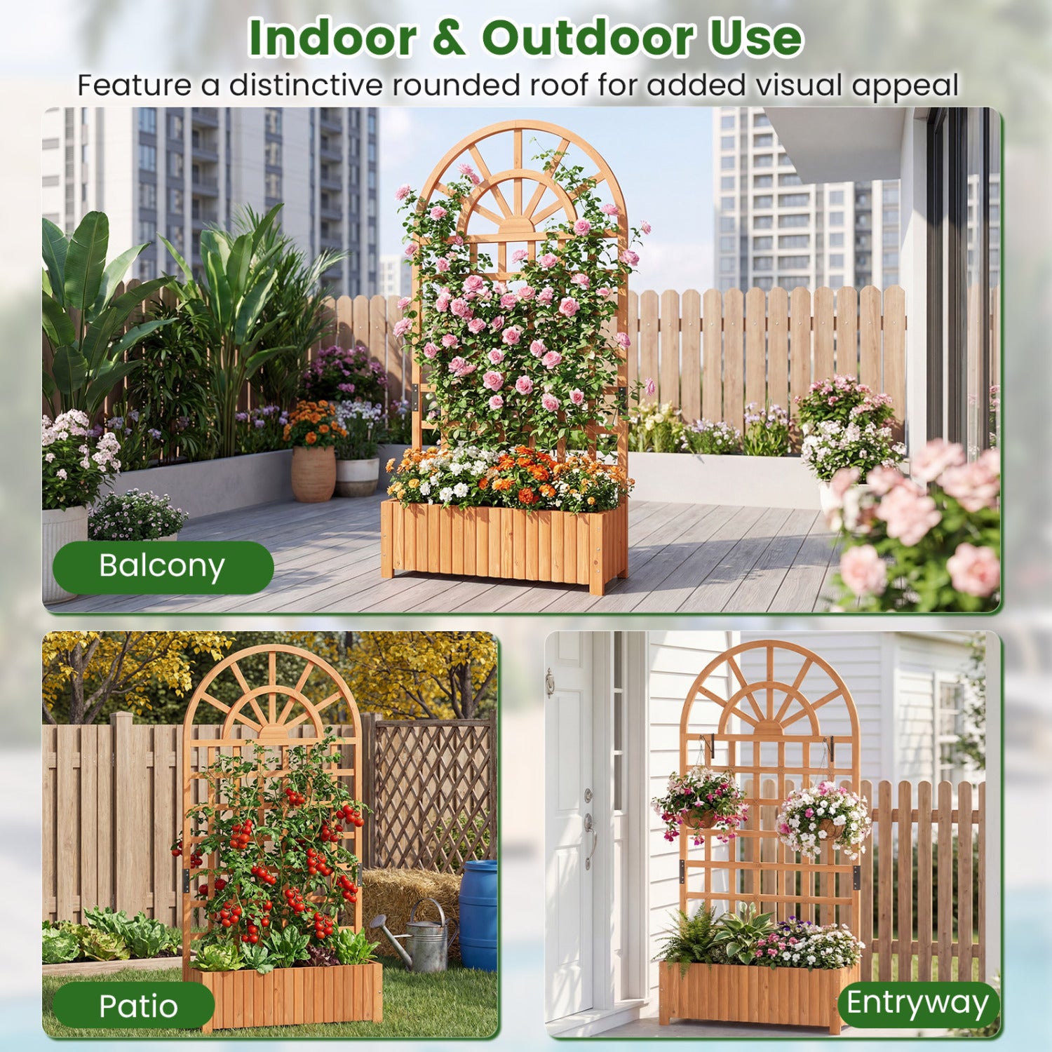 Wooden Raised Garden Bed With Trellis, 71