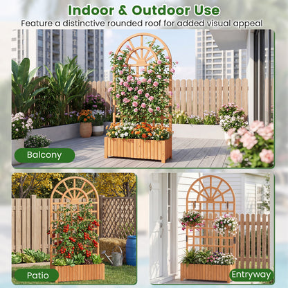 Wooden Raised Garden Bed With Trellis, 71" Planter Box, Brown Raised Garden Beds at Gallery Canada