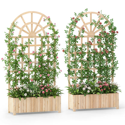 Wooden Raised Garden Bed With Trellis, 71", Set Of 2, Natural Raised Garden Beds Natural at Gallery Canada