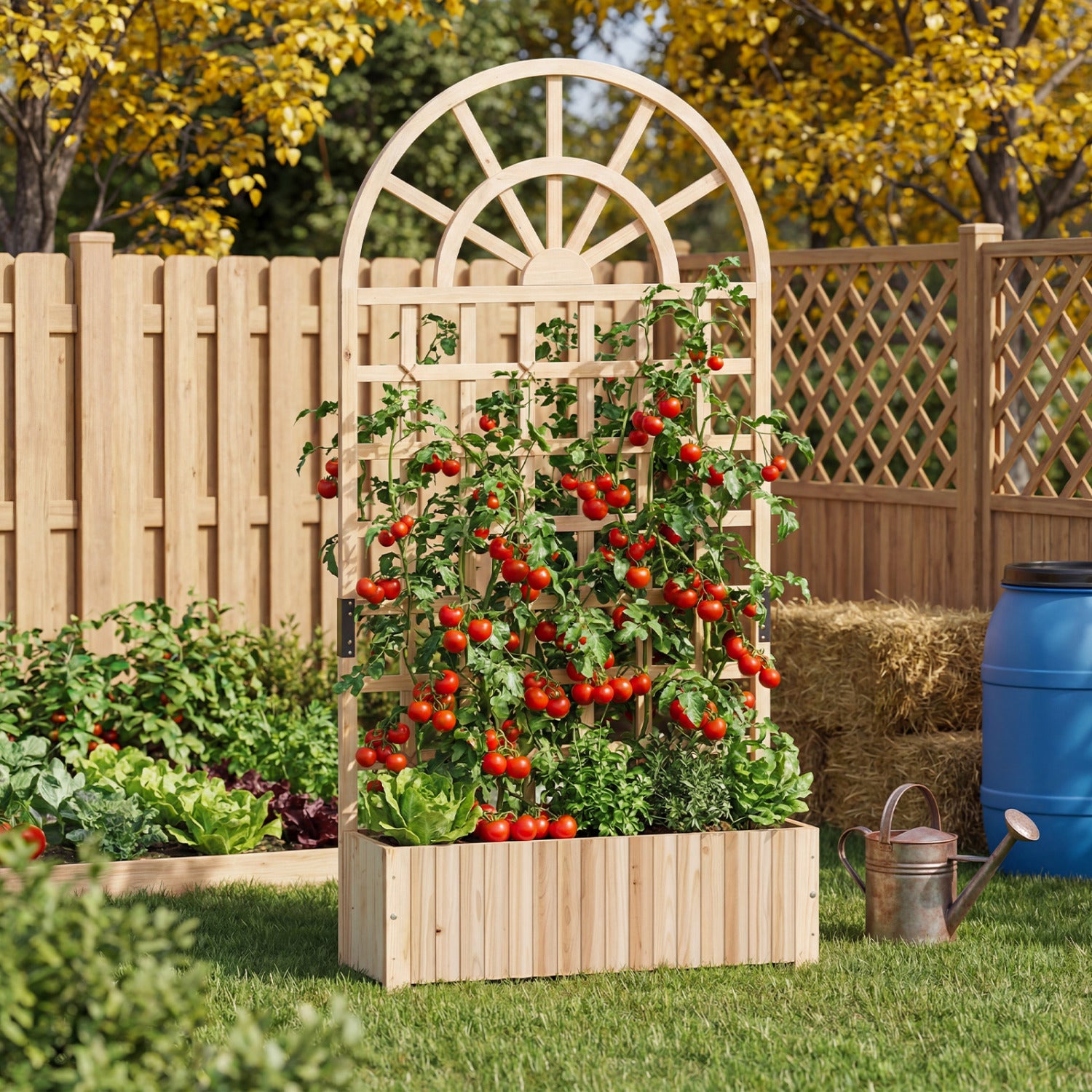 Wooden Raised Garden Bed With Trellis, 71