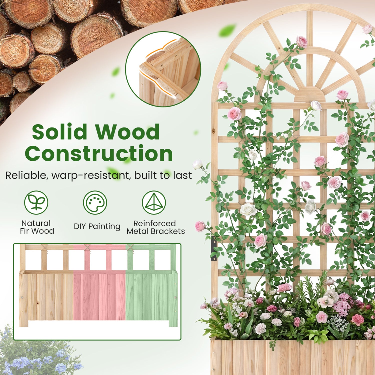 Wooden Raised Garden Bed With Trellis, 71