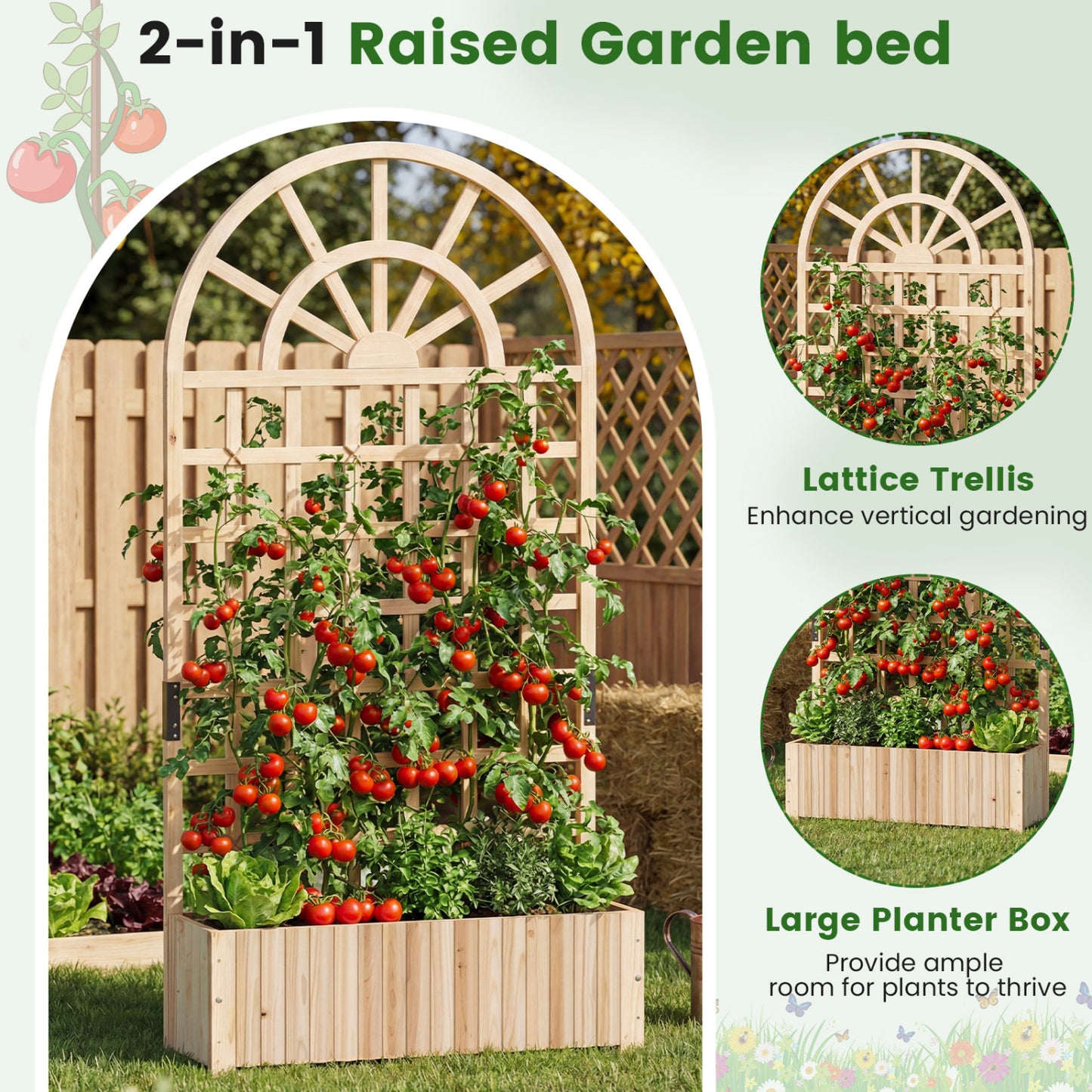 Wooden Raised Garden Bed With Trellis, 71", Set Of 2, Natural Raised Garden Beds at Gallery Canada