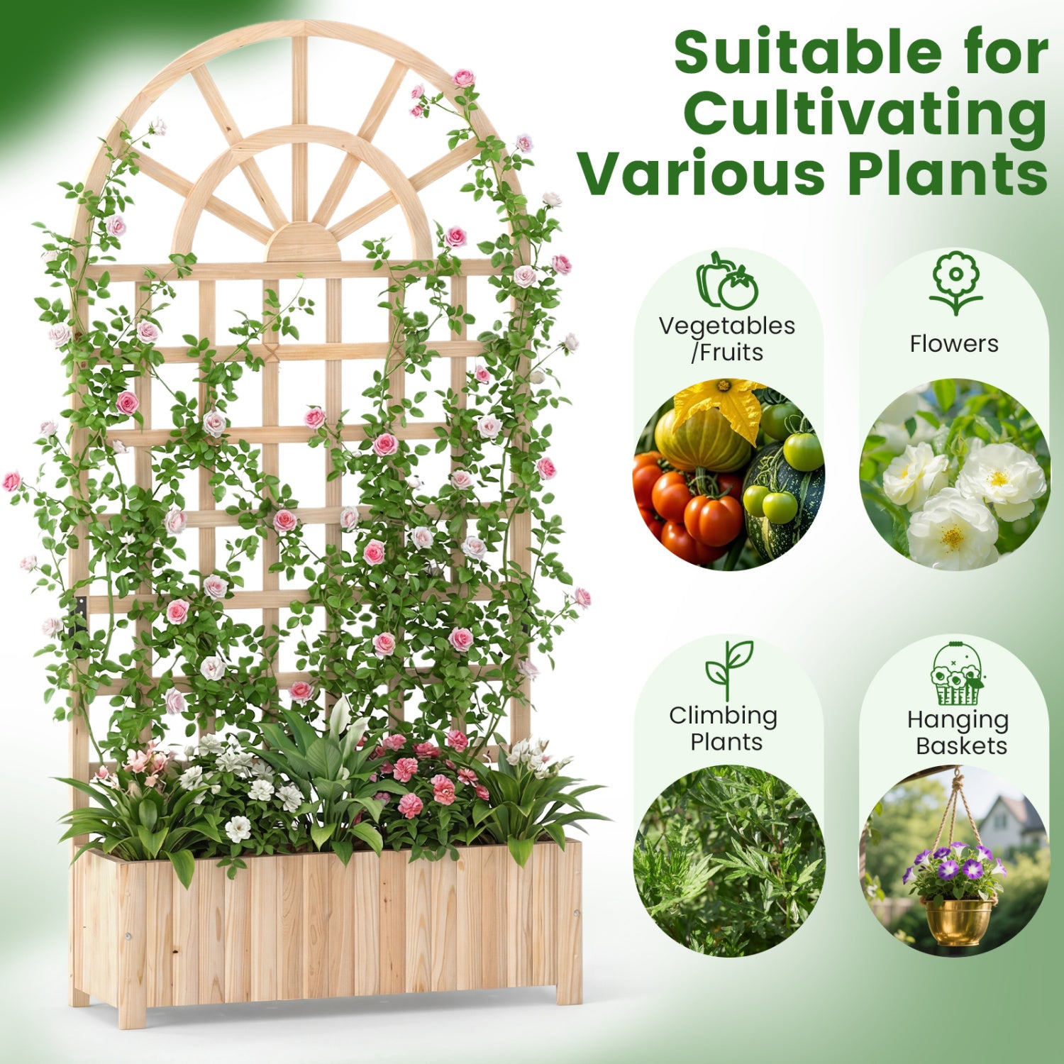 Wooden Raised Garden Bed With Trellis, 71