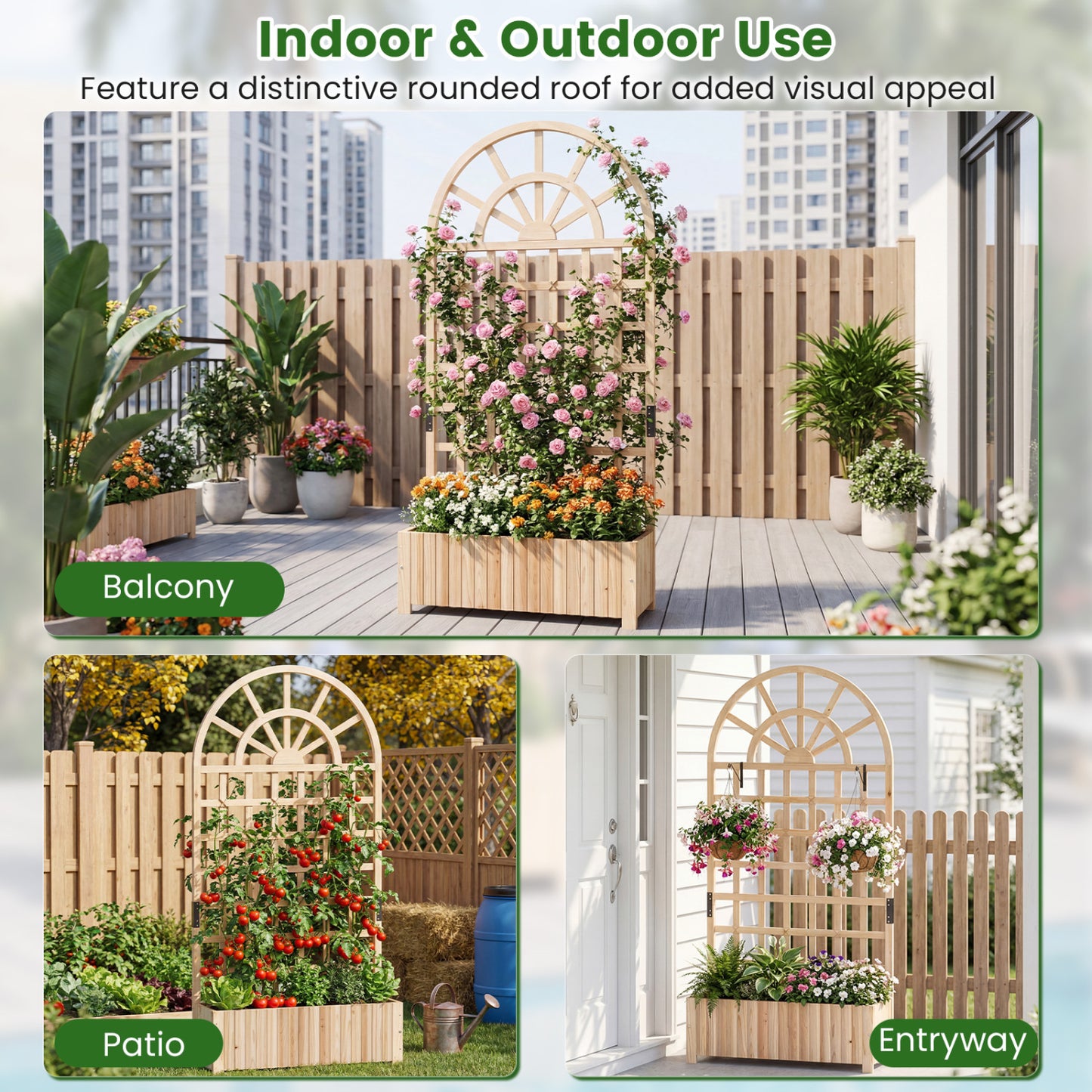 Wooden Raised Garden Bed With Trellis, 71", Set Of 2, Natural Raised Garden Beds at Gallery Canada