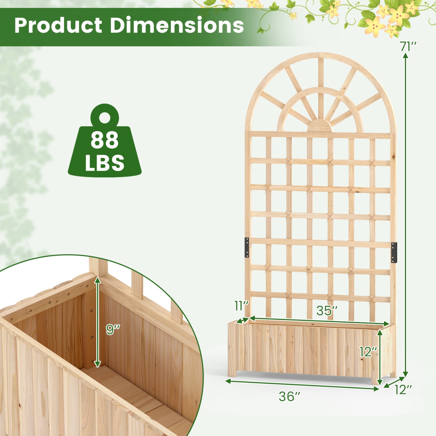 Wooden Raised Garden Bed With Trellis, 71", Set Of 2, Natural Raised Garden Beds at Gallery Canada