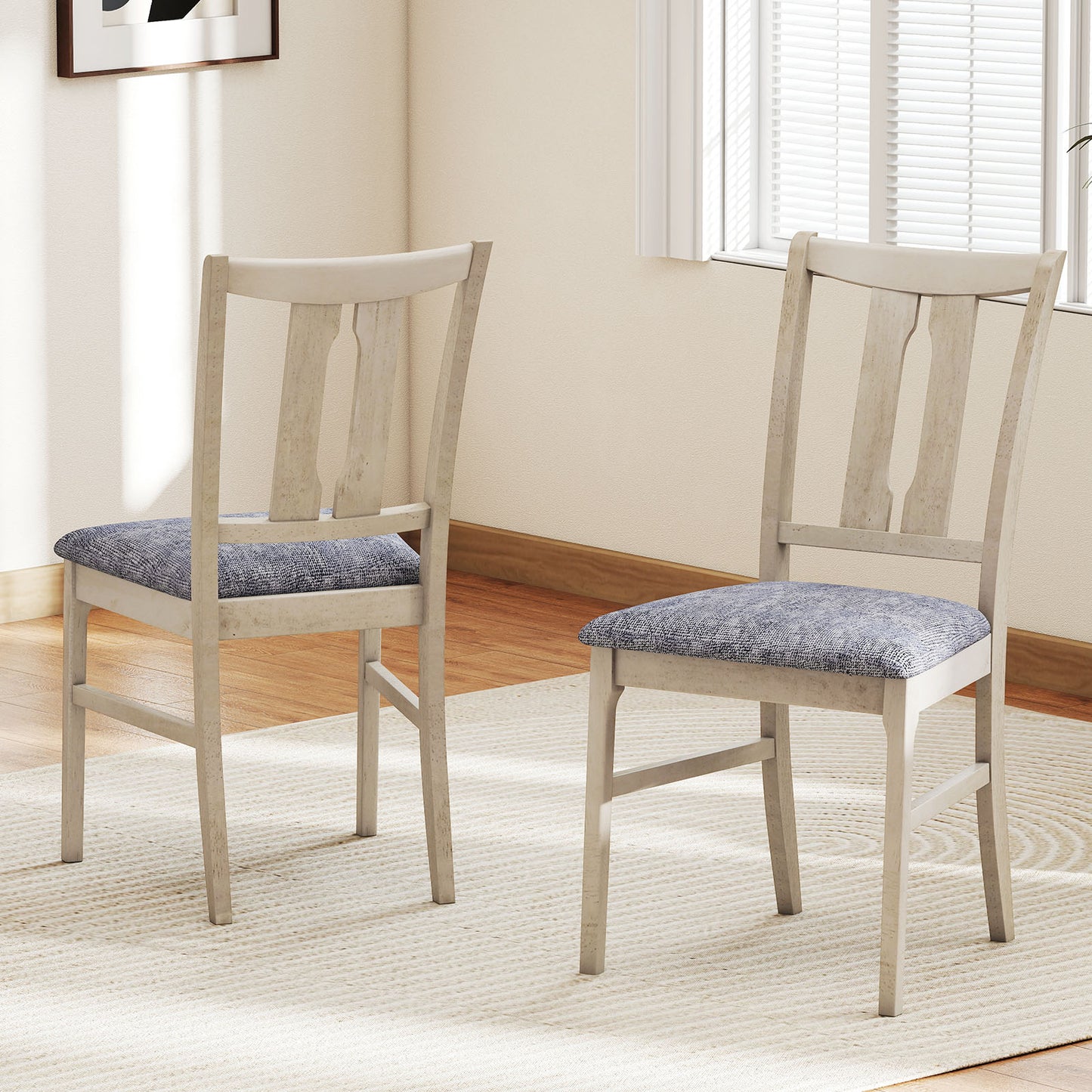 Set Of 2 Wooden Upholstered Dining Chairs, Gray Dining Chairs at Gallery Canada