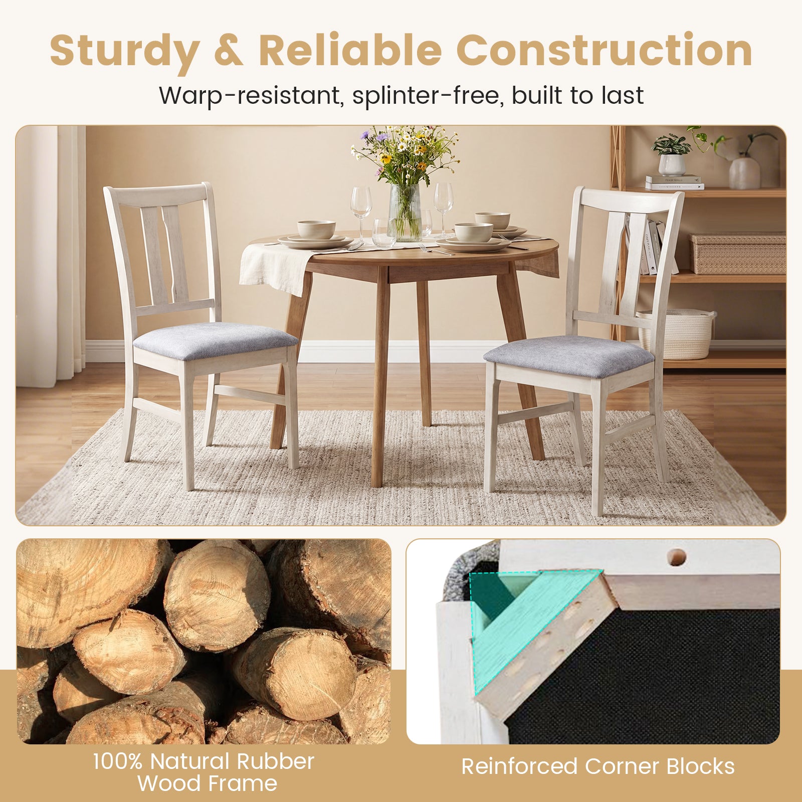 Set Of 2 Wooden Upholstered Dining Chairs, Gray Dining Chairs at Gallery Canada